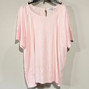 St. Tropez West Woman's Linen Eyelet Embroidered Blouse Size 1X‎ Pale Pink